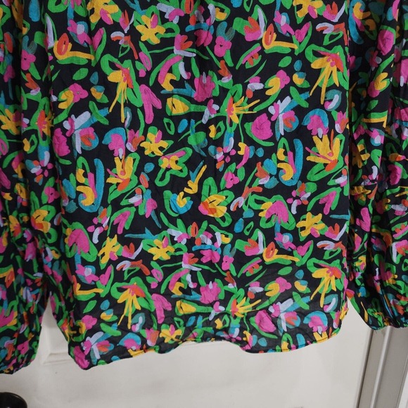 Tanya Taylor Womens Top Isla Painterly Puff Lantern Sleeve Multicolor Blouse M - Picture 12 of 12